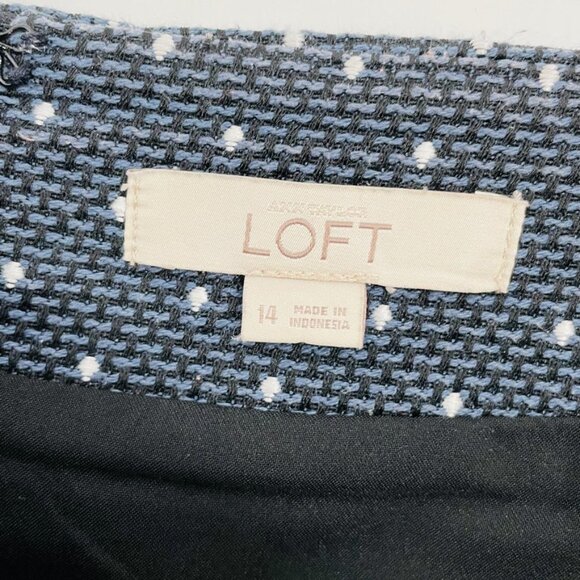 Ann Taylor LOFT Skirt Lined Blue/ White Polka Dot Woven Skirt Size 14 - Picture 7 of 7